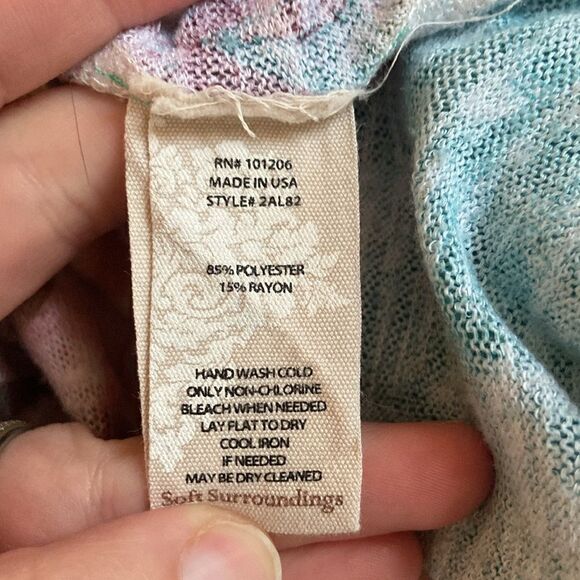 Soft Surroundings Turquoise Floral Print Lightweight Tunic Blouse Size Small - Picture 8 of 8